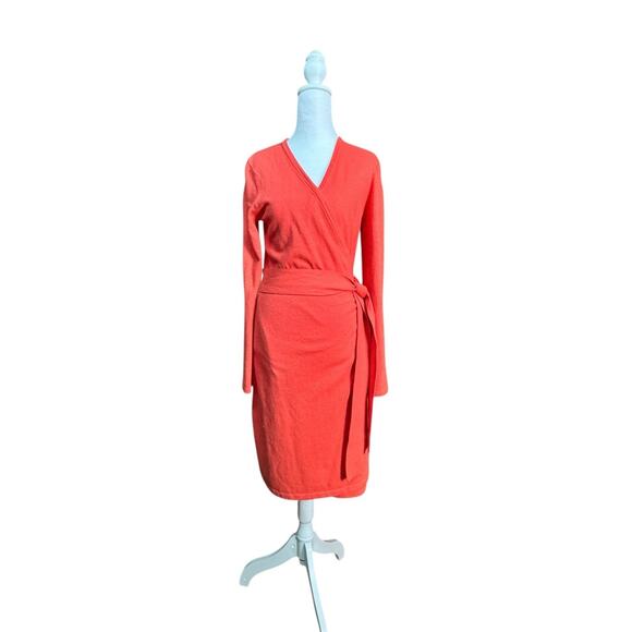 DVF Diane Von Furstenberg Linda Wrap Sweater Dress Wool Cashmere Coral Sz Petite - Picture 1 of 14